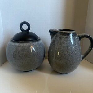 Vtg Jars Tourron Gris Creamer & Sugar Set With Lid, Mid Century Modern France
